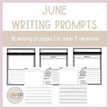 18 June Writing Prompt Worksheets- 5 Differentiated Versions | TPT