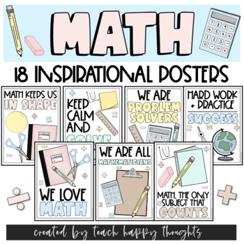 Preview of 18 MATH POSTERS Poster Set Positive Inspiration Puns Quotes Boho Pastel Colors