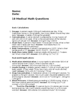 Preview of 18 Medical Math Questions
