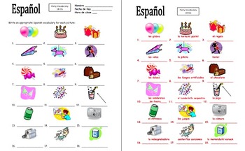 Spanish Party Vocabulary 18 Images Ids Worksheet By Sue Summers Tpt