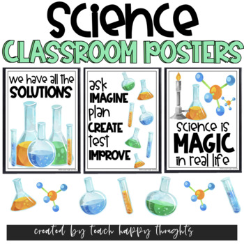 Preview of 18 Science CLASSROOM POSTERS Inspirational Poster Set Puns Quotes Watercolor FUN