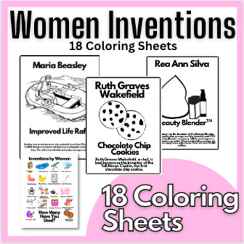 Preview of 18 Women Inventions Coloring Sheets | Writing Activity | Facts