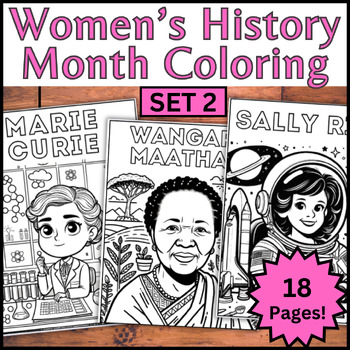 Preview of 18 Women's History Month Coloring Pages Sheets SET 2! March Early Finishers