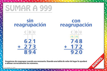 Preview of 18" x 12" Addition to 999 (Sumar a 999) Spanish STAAR Readiness Poster