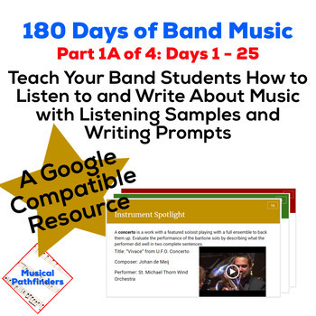 Preview of 180 Days of Band Music Part 1A - 25 Listening and Writing Prompts