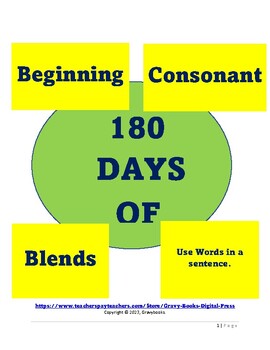 Preview of 180 Days of Beginning Consonant Blends Write A Sentence