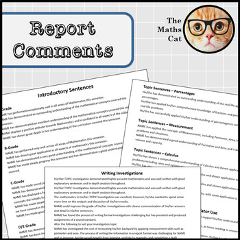 Preview of 180+ Math Report Comments for Teachers. Years 6-12