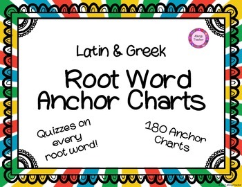 Preview of 180 Root Word Anchor Charts + Quizzes