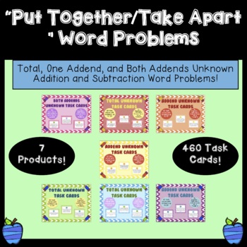 Preview of 460 Addition/Subtraction Word Problem Task Cards - "Put Together-Take Apart"