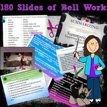 Preview of 180 slides of Daily Bell work/Warmups/Bell Ringers for English