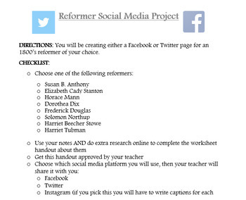Preview of 1800's Reformer's Social Media Project