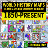 1850-2000 Blank World History Maps Package with Answer Key: Students Color