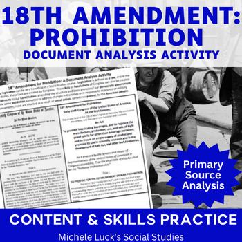 Preview of 18th Amendment Prohibition Document Primary Source Analysis Activity