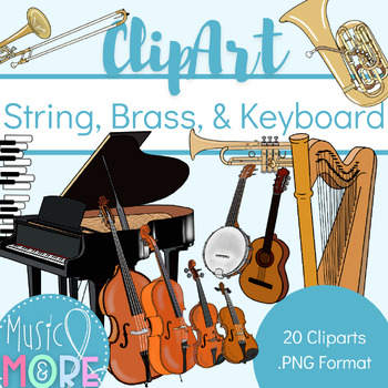 Preview of String & Brass Instruments Clipart {includes Keyboard Instruments!} Color + B&W