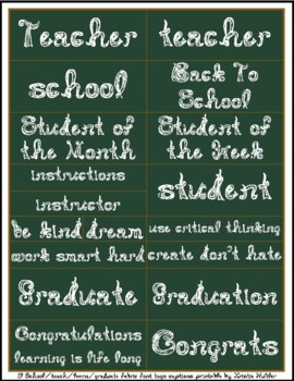 Preview of 19 White Fabric Font Teacher School Students Learn green tags captions clip art