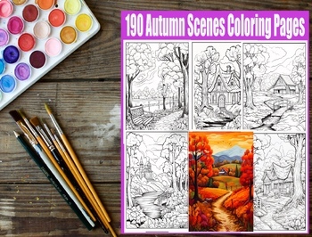 Preview of 190 Amazing Autumn Scenes Coloring Pages- Autumn Scenes Coloring Book For Adults
