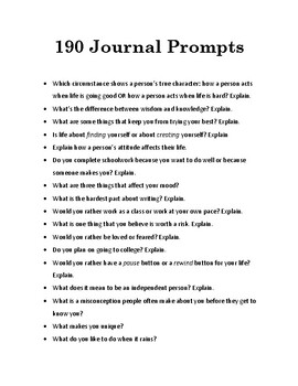 190 Journal Prompts List by English Lesson Arsenal | TpT