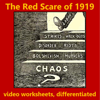 Preview of 1919 Red Scare video worksheets, differentated