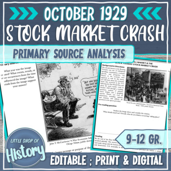 Preview of 1920s Bull Market Economy and 1929 Stock Market Crash | Reading and Worksheet