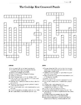 1920s Crossword Puzzle Review: Calvin Coolidge Crossword Puzzle TpT