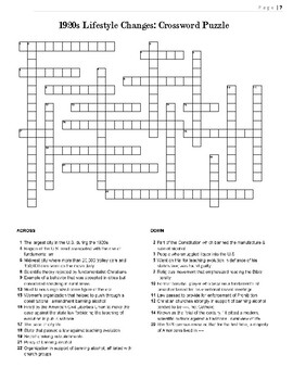 1920s Crossword Puzzle Review: Cultural Lifestyle Changes Crossword