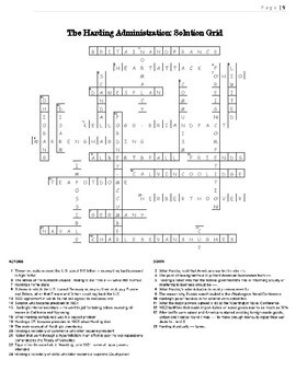 1920s Crossword Puzzle Review: Harding Administration Crossword Puzzle