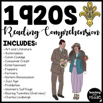 Preview of 1920s  Reading Comprehension Worksheet Bundle Roaring Twenties 1920