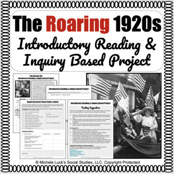 Preview of 1920s Roaring 20s Informational Reading & Inquiry Based Learning Project