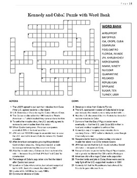 1960s Crossword Puzzle Review Kennedy And Cuba By Elise Parker Tpt