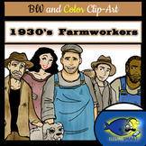 1930's Farmworker Clip-Art: 18 pieces BW and Color!