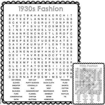 Preview of 1930s Fashion Word Search