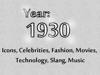 Preview of 1930s Pop Culture  Icons, Celebrities, Fashion, Movies, Technology, Slang, Music