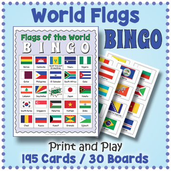 Preview of 195 World Flags BINGO & Memory Matching Card Game Activity