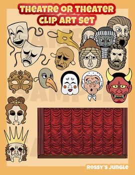 Preview of Theatre or theater clip art A-curtains, actors, props and masks