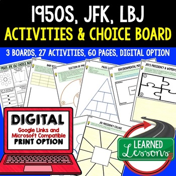 Preview of 1950's JFK New Frontier & LBJ Great Society Activities Choice Boards
