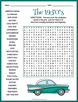 1950 S Culture Word Search Worksheet Activity By Puzzles To Print