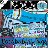 1950s Vocabulary Page and PowerPoint (Print and Digital)