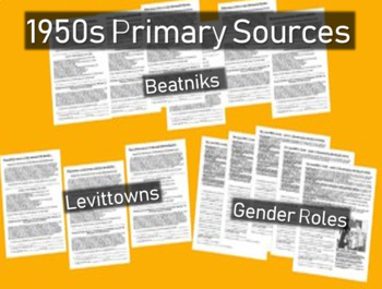 Preview of 1950s Primary Source Documents with Questions (Beats, Levittown, Gender Roles)