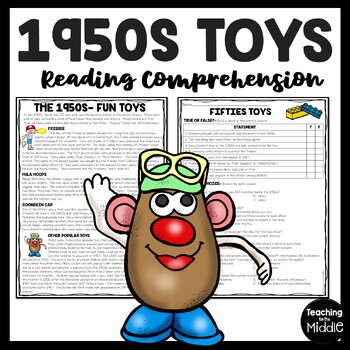 Preview of 1950s Popular Toys Reading Comprehension Worksheet Fifties Informational Text