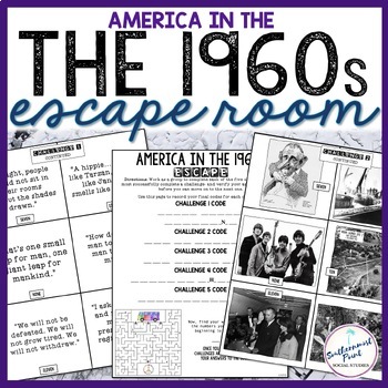 Preview of 1960s America The Sixties U.S. History Escape Room