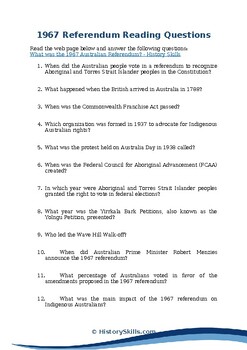 Preview of 1967 Australian Referendum Reading Questions Worksheet