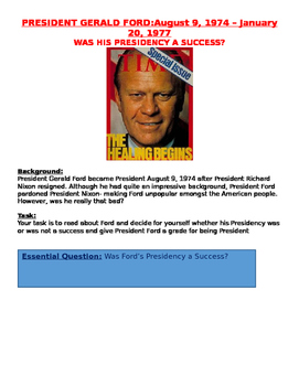 Preview of 1970s: President Gerald Ford: Successful Presidency? grade him lesson plan