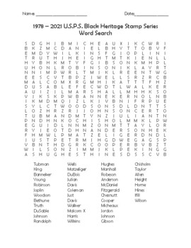 Preview of 1978 – 2021 U.S.P.S. Black Heritage Stamp Series Word Search