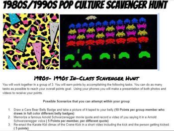 Preview of 1980s-1990s Pop Culture Fun Scavenger Hunt with 48 tasks to complete