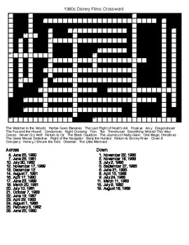Preview of 1980s,'90s, 2000s Disney Films Crossword & Word Search Puzzles