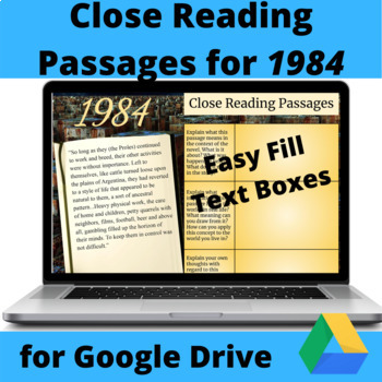 Preview of 1984 Close Reading Passages for Google Drive & Distance Learning