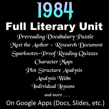 Preview of 1984 -- FULL LITERARY UNIT (Quizzes, Character & Plot Maps, Analysis Webs, etc.)