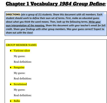 Preview of 1984 Vocab Group Define