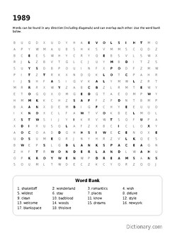 Preview of 1989 Word Search Enrichment Worksheet Activity