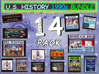 Preview of 1990s AMERICA 14-PACK BUNDLE: Slideshows, Handouts, Primary Sources, Games &more